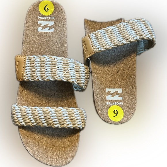 Billabong Women Slides Sandals 9 Beige Cork Soles Braided Rope Upper Com… - Picture 2 of 7